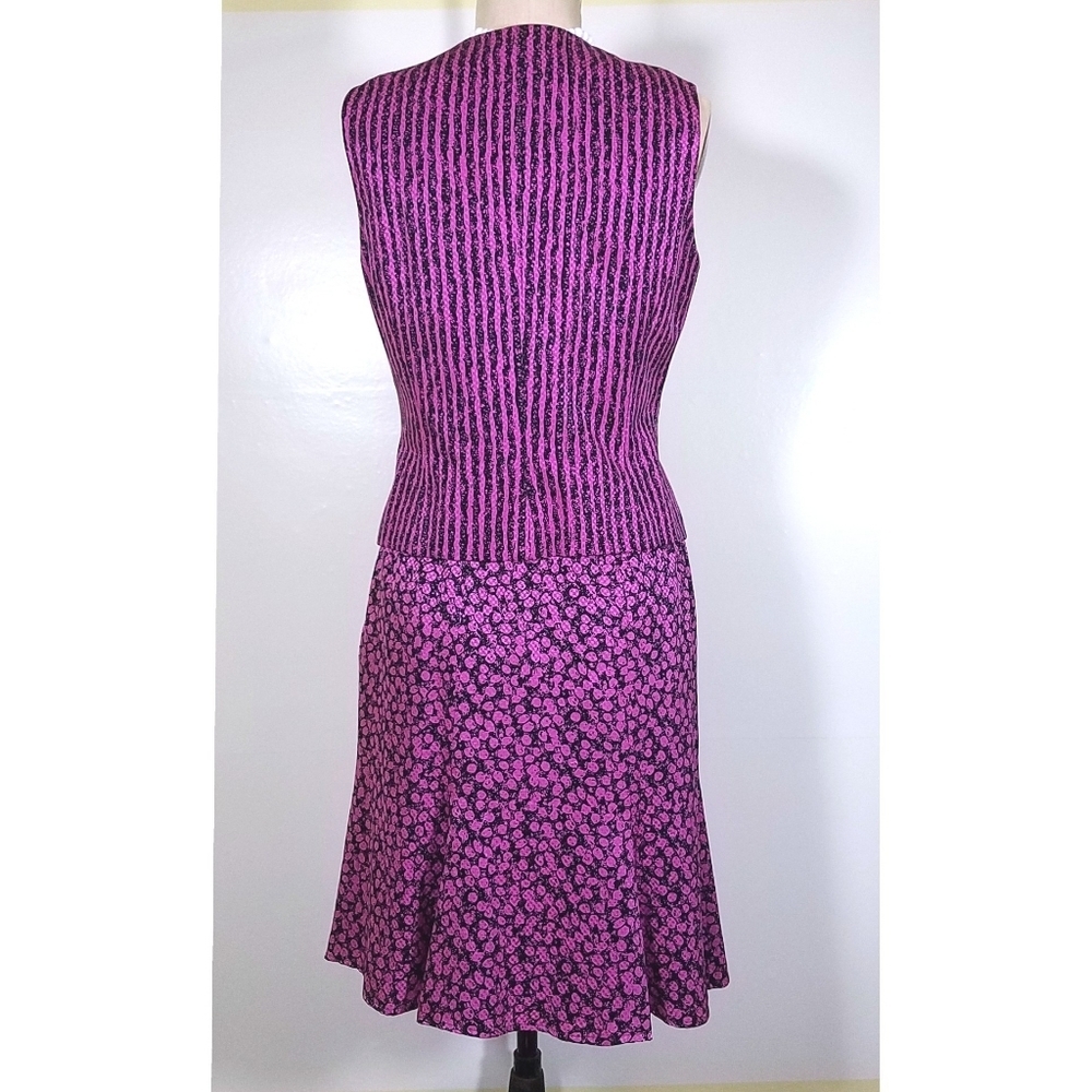 FINAL OFFER! CARLISLE 6 SILK PURPLE & BLACK FIT & FLARE VEST SKIRT SET SUIT - Picture 10 of 11
